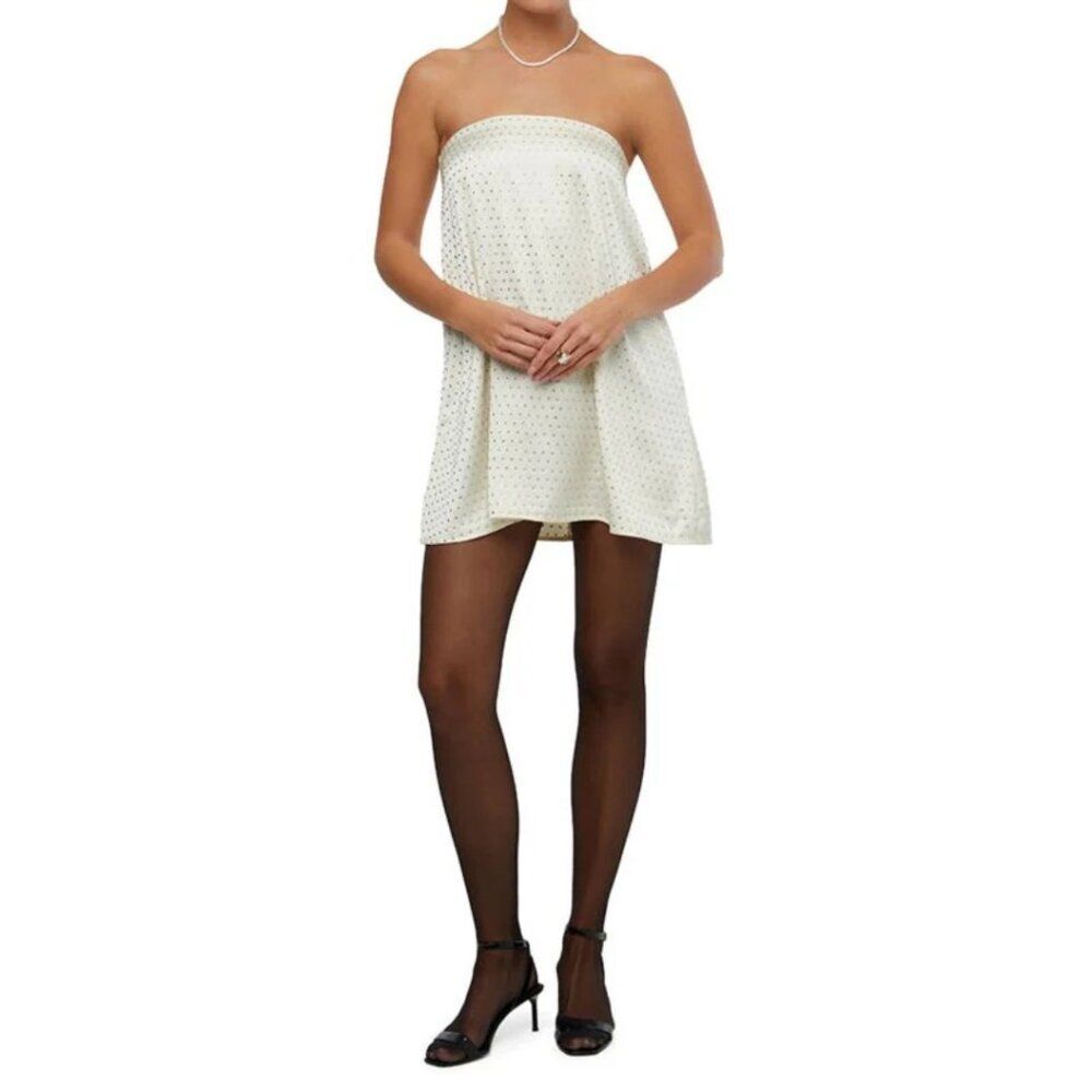 WeWoreWhat Embellished Strapless Satin Mini Dress Ecru NWT Size XL Glam Bridal